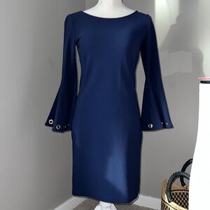 Boston Proper XXS Navy Blue Bell Sleeve Dress w/grommet details